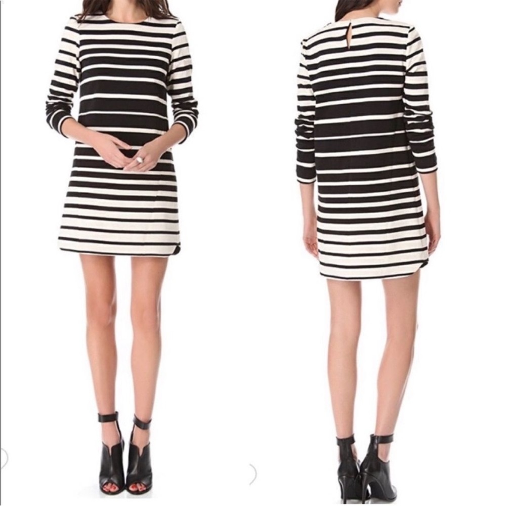 Tibi Black and Cream Striped Knit Dress